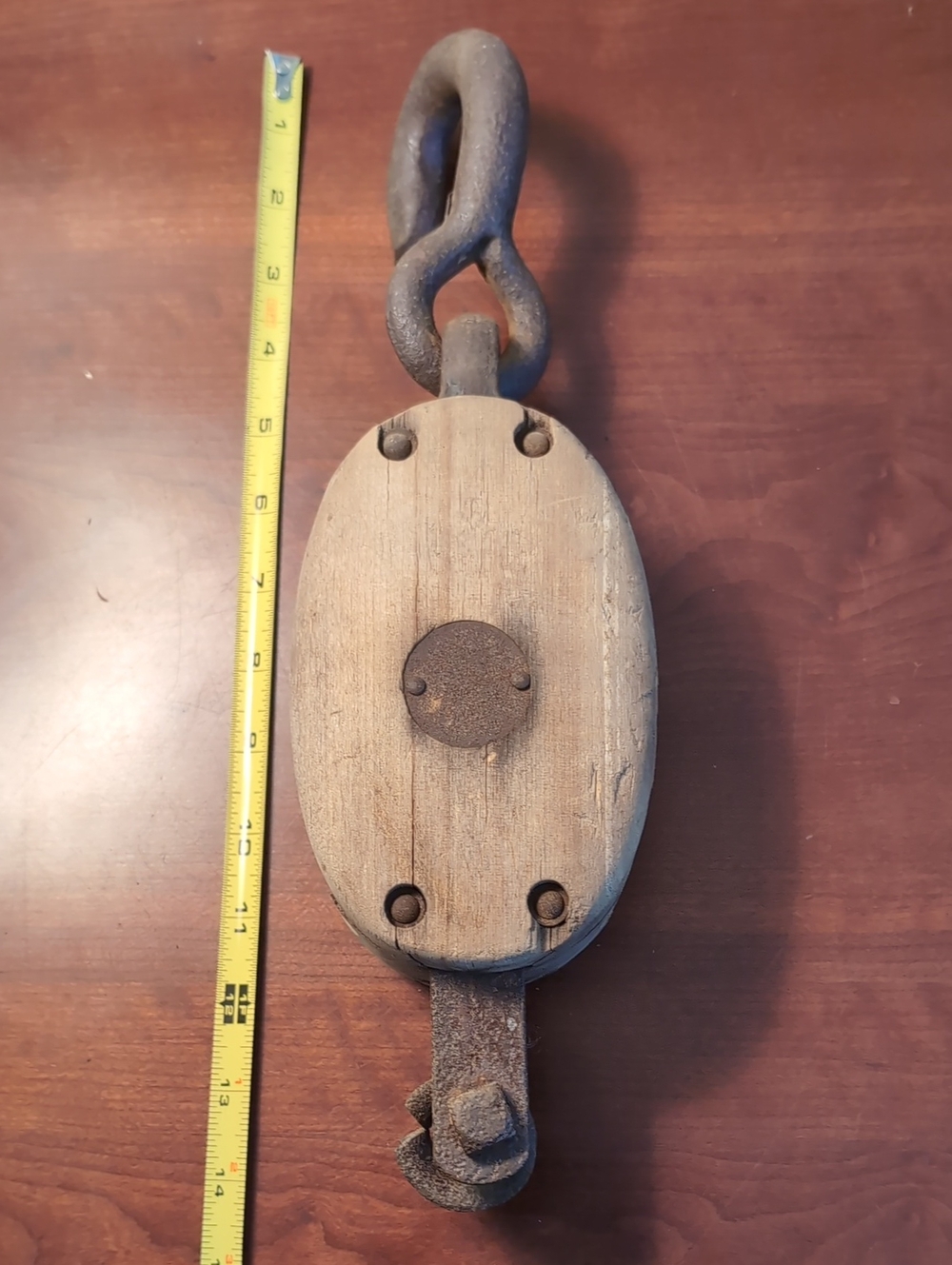 Rustic Brown Wooden Pulley Wall Hook - Farmhouse Accent